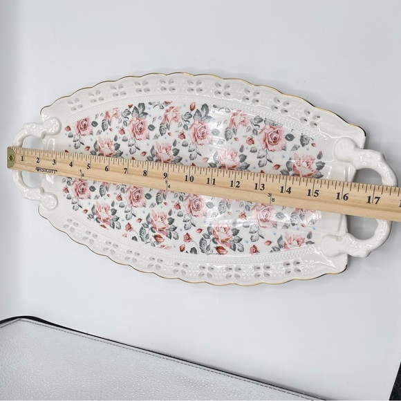 Solecasa  Old Country Roses Basket Ceramic Floral Oval Tray with Handles - Picture 7 of 8